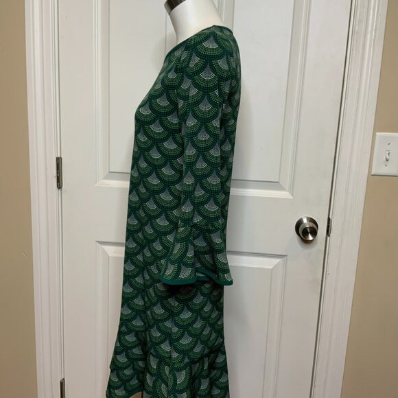 Michael Kors Green White Scallop Fan Print Flare Sleeve Mini Dress, Size PM - Picture 5 of 9